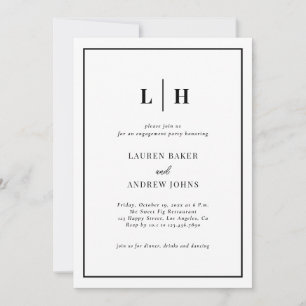 Elegant Black and White Engagement Party Kaart