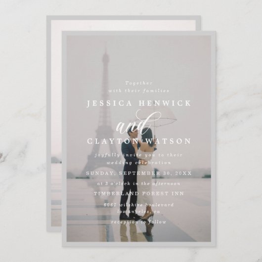 Elegant Black and White Faux Vellum Photo Weddensc Kaart (Voorkant / Achterkant)