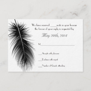 Elegant Black and White Feather Wedding Invitation Kaart