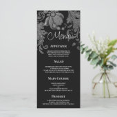  Elegant black and white floral lace Wedding Menu (Debout devant)