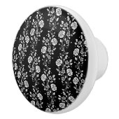 Elegant Black and White Floral Pattern Keramische Knop (Rechts)
