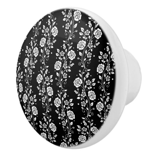 Elegant Black and White Floral Pattern Keramische Knop (Rechts)
