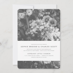 Elegant Black and White Floral Wedding Invitation Kaart