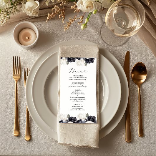 Elegant Black and White Floral Wedding Menu