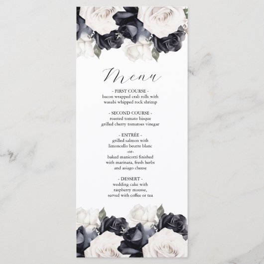 Elegant Black and White Floral Wedding Menu (Voorkant)