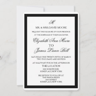 Elegant Black and White Formal Wedding Kaart