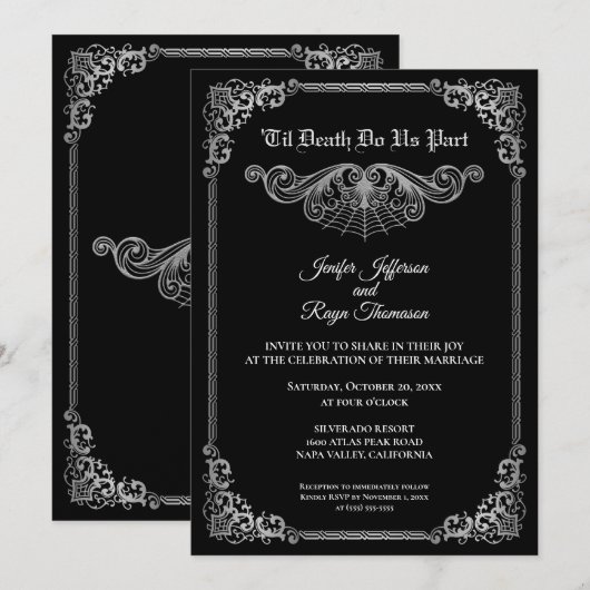 Elegant black and white Gothic wedding Invitation (Devant / Derrière)
