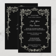 Elegant black and white Gothic wedding Invitation