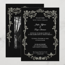Elegant black and white Gothic wedding Invitation