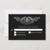 Elegant black and white Gothic Wedding RSVP Card (Devant)