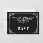 Elegant black and white Gothic Wedding RSVP Card (Dos)