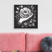 Elegant Black and White Hand Botanical Art Canvas Afdruk (Insitu (Woonkamer))