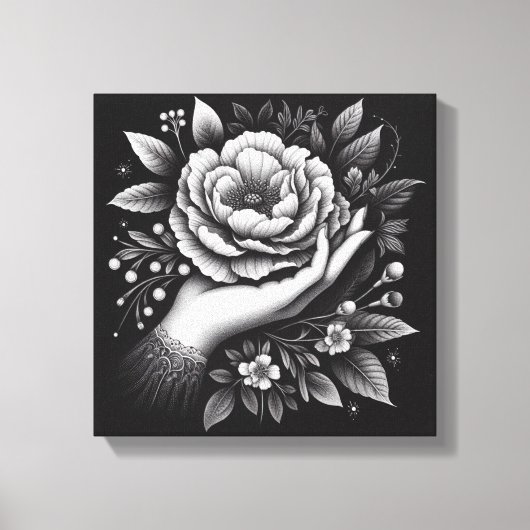 Elegant Black and White Hand Botanical Art Canvas Afdruk (Voorkant)