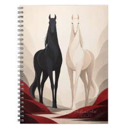 Elegant Black and White Horses Minimalist Art Notitieboek
