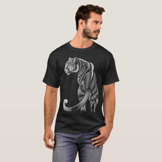 Elegant Black and White Leopard - Leopard Line Art T-shirt (Voorkant volledig)
