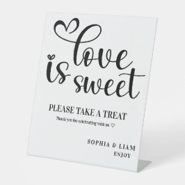 Elegant Black and White Love Is Sweet Wedding Reclamebord Met Voetstuk