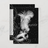 Élégant Black and White Masquerade Party RSVP (Devant / Derrière)