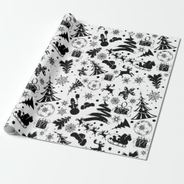Elegant black and white merry Christmas  Cadeaupapier