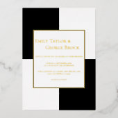 Elegant Black and White Minimalist Weddenschap Gol Folie Uitnodiging (Voorkant)