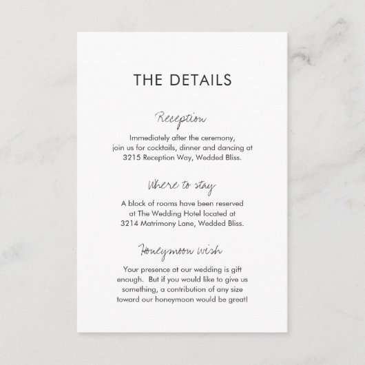 Elegant Black and White Modern Wedding Informatiekaartje (Voorkant)