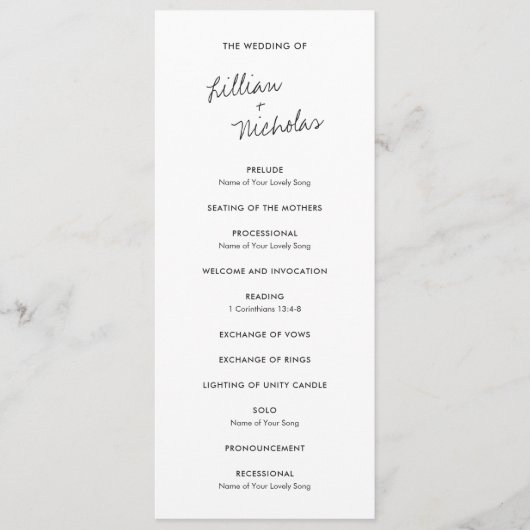 Elegant Black and White Modern Wedding Programma (Voorkant)