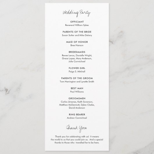 Elegant Black and White Modern Wedding Programma (Achterkant)