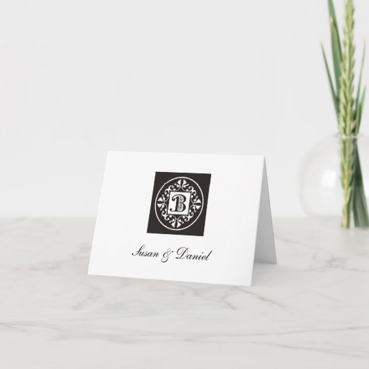 Elegant Black and White Monogram B Wedding Notitiekaartje (Voorkant)