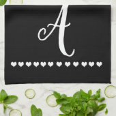 Elegant Black and White Monogram Initiaal Theedoek (Gevouwen)