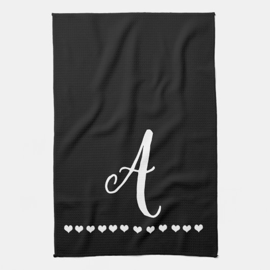 Elegant Black and White Monogram Initiaal Theedoek (Verticaal)