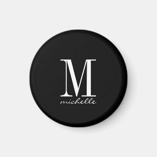 Elegant Black and White Monogram Name Custom Magneet
