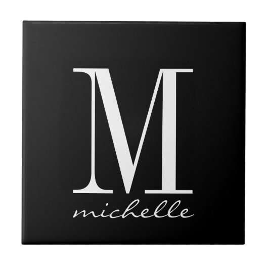 Elegant Black and White Monogram Name Custom Tegeltje (Voorkant)