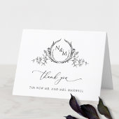 Elegant Black and White Monogram Wedding Bedankkaart