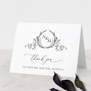 Elegant Black and White Monogram Wedding Bedankkaart