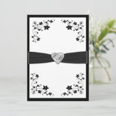 Elegant Black and White Monogrammed Invitation Kaart (Staand voorkant)