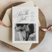 Elegant black and white one photo wedding save the date