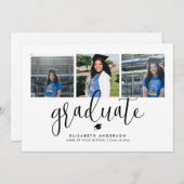 Elegant Black and White Photo Collage Afstuderen Kaart (Voorkant / Achterkant)