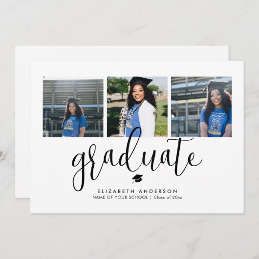 Elegant Black and White Photo Collage Afstuderen Kaart (Voorkant / Achterkant)