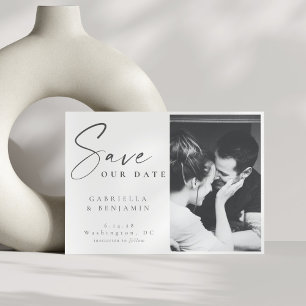 Elegant Black and White Photo Minimalist Wedding Save The Date