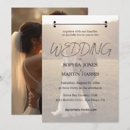 Elegant Black and White Photo Overlay Wedding Kaart