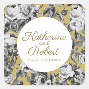Elegant Black and White Roses op gouden bruiloft Vierkante Sticker