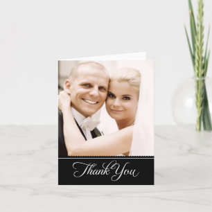 Elegant Black and White Scalloped Wedding Photo Bedankkaart