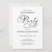 Elegant Black and White Script Engagement Party Kaart (Voorkant)