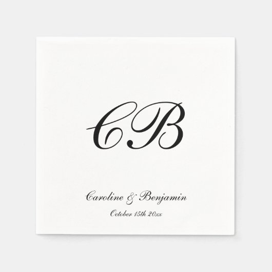 Elegant Black and White Script Monogram Wedding Servet (Voorkant)