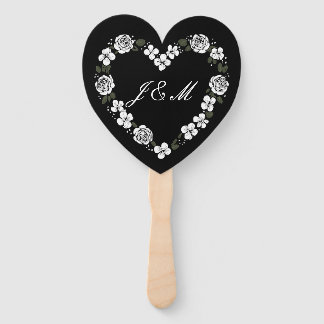 Elegant Black and White Script Wedding Fan Handwaaier