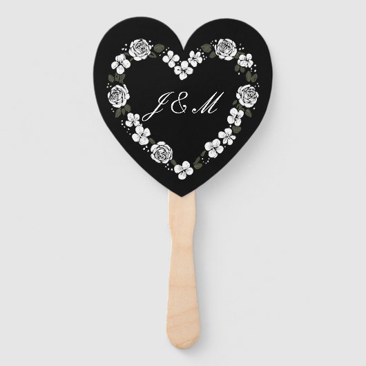 Elegant Black and White Script Wedding Fan Handwaaier (Voorkant)