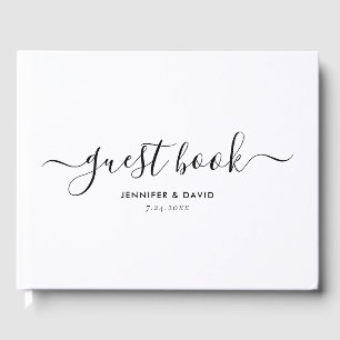 Elegant Black and White Script Wedding Guest Book Gastenboek