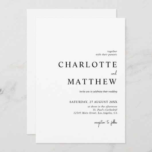 Elegant Black and White Script Wedding Invitation Kaart (Voorkant / Achterkant)