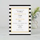 Elegant Black and White Stripe Weddenschap Gold Folie Uitnodiging (Staand Voorkant)