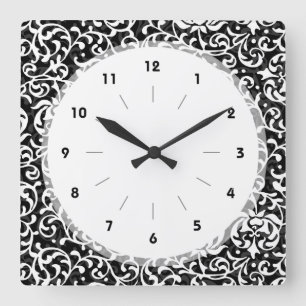 Elegant Black and White Tudor Gardens Floral Vierkante Klok