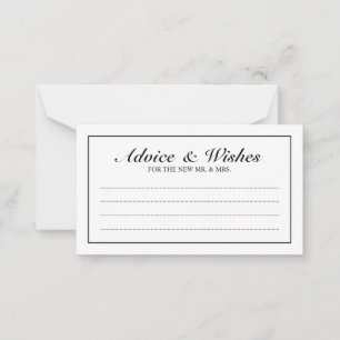 Elegant Black and White Wedding Advice and Wishes Advieskaart
